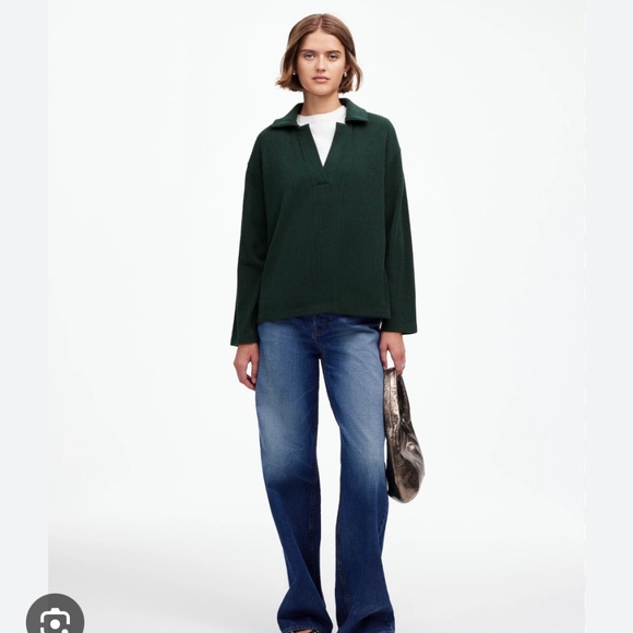 Madewell Relaxed Long Sleeve Polo Tee - Picture 1 of 8